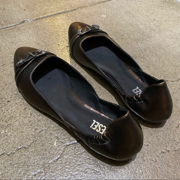 Diesel Metallic Leather Bronze Pointed Toe Flat 39 - Picture 4 of 5